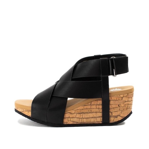 Black Leather Strappy Wedge Sandal - Picture 2 of 3